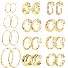 PRICES MAY VARY. Womens Gold Clip On Hoop Earrings--Packaging included 12pairs gold non pierced hoop earrings.These different style hoop earrings can show your different styles and charm. Simple and elegant earrings set are suitable for women,easy to match clothes. Classic Non-Pierced Design--The earrings are Clip on design,open the ear clip gently, equipped with elastic rubber plug, effectively solve the problem of wearing ear pain for a long time. Non-piercing earrings for those who want to we Gold Clip On Earrings, Fall Shopping List, Earrings Packaging, Clip On Hoop Earrings, Fake Earrings, Piercing Earrings, Ear Earrings, Gold Clips, Pierced Jewelry