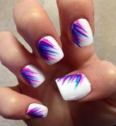 Stripes - White with Purple/Blue Feather Nail Art, Feather Nails, Unghie Sfumate, Her Nails, Blue Nail, Cute Nail Art, Nail Polish Designs, Nail Art Summer, Cute Nail Designs