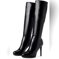 Brand New Never Used. Very Comfortable And Chic To Any Weather!! A Must Have!! Tall Black Boots With Round Toe, Classic Black Knee-high Heels, Classic Black High Heel Boots, Elegant High Ankle Synthetic Boots, Elegant Synthetic Heeled Boots With Round Toe, Elegant Black Boots With Round Toe, Shoe Closet, Nine West Shoes, Platform Boots