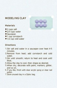 the instructions for modeling clay are shown in this page, with text describing how to make them