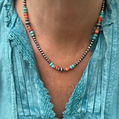 Kingman Turquoise Red Spiny Oyster Navajo Pearls Southwestern Gemstone Necklace | eBay Navajo Beaded Necklace, Southwest Necklace, Navajo Pearls Necklace, Turquoise Jewelry Necklace, Authentic Turquoise Jewelry, Cowgirl Necklaces, Blue Turquoise Necklace, Sundance Jewelry, Kingman Arizona