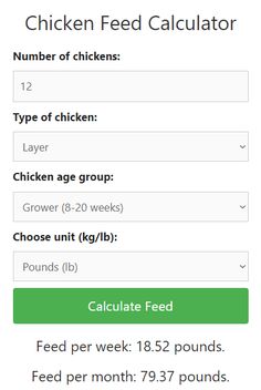 the chicken feed calculator screen is shown