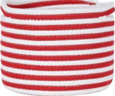 a red and white striped basket