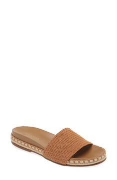 Poolside lounging gets even better with this smooth slide sandal that has stylish stitching and metallic threads all around the midsole. Synthetic upper/leather lining/rubber sole Imported Hispanic & Latinx Owned/Founded Metallic Thread, Pool Slides, Slide Sandals, Womens Sandals, Nordstrom, Sandals, Band, Leather