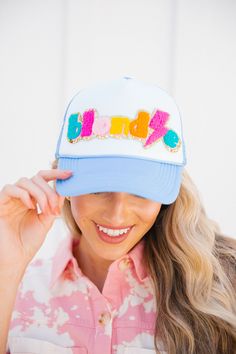 Blondes have all the fun! Complete your look with the new Blondie hat. She's perfect for the beach, gym, a hike, or just to cover up a bad hair day. We won't judge. Style Ponytail, Boys Denim Jacket, Off White Sweatshirt, Striped Flare Pants, Crochet Jumpsuits, Brown Tunic, Beach Gym, Face Patches, Mom Denim