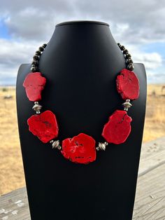 "This red slab necklace is made with howlite and 925 silver plate beads. It's fun design will go with a variety of clothing. Length is 20 1/4\" and does have a chain for adjustment. $55 Item 781B" Silver Plate, 925 Silver, Cool Designs, Etsy Accessories, Beaded Necklace, Accessory Gift, Jewelry Necklaces, Gift Card, Necklaces