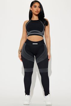 Available In Black. Active High Waisted Legging Elastic Waistband Infinity Seamless Seaming Detail High Impact Stretch Pair With "Speed Flex Seamless Shaping Sports Bra" 82% Nylon 8% Polyester 10% Spandex Imported | Speed Flex Seamless Shaping Active Legging in Black size Small by Fashion Nova Womens Active Wear, Active Top, Active Leggings, Black Sports Bra, Bottom Clothes, Grey Fashion, High Waisted Leggings, Sport Fashion, Active Wear For Women