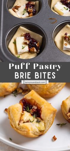 puff pastry brie bites on a white plate