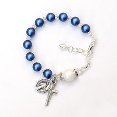 Blue Spiritual Jewelry For First Communion, Crystal Rosary, Our Father Prayer, Rosary Bracelet, Solid Perfume, Baptism Gifts, Christening Gifts, Blue Pearl, Swarovski Pearls