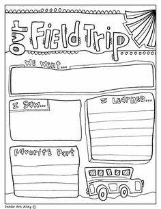 the field trip page is shown in black and white, with lots of writing on it