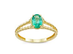 Oval Emerald 10K Yellow Gold Twist Band Ring 0.50ctw Oval Diamond Cut Ring For May Birthstone, Oval May Birthstone Diamond Ring With Diamond Cut, Oval Diamond Cut Emerald Ring In Fine Jewelry Style, Oval Emerald Ring With Diamond Cut For Promise, Twisted Band Ring, Twisted Band, Band Ring, Band Rings, Emerald