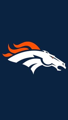 the denver football team logo on a dark blue background with orange and white flames coming out of it