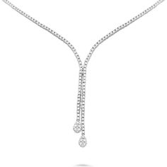 Roman & Jules 14K White Gold Diamond Bolo Tie Necklace - 2.81 Carat Total Diamond Weight Luxury Single Strand Diamond Necklace For Formal Occasions, Luxury Single Strand Diamond Necklace For Formal Events, Formal Single Strand Fine Jewelry Necklace, Fine Jewelry Single Strand Necklace For Formal Occasions, Single Strand Fine Jewelry Necklace For Formal Occasions, Formal White Gold Lariat Necklace With 17 Jewels, Luxury Lariat Necklace With Brilliant Cut For Formal Occasions, Luxury Brilliant Cut Lariat Necklace For Formal Occasions, Luxury Brilliant Cut Lariat Necklace For Formal Events