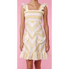 Betsey Johnson Linen Dress Stripes Yellow Pockets Ruffle Sleeveless 8 Sundress. Ruffled Sleeveless Sundress For Daywear, Summer Sleeveless Dress With Ruffles, Knee-length, Sleeveless Midi Dress With Ruffle Hem For Daywear, Lined Sundress With Ruffled Straps, Summer Sleeveless Dress With Ruffles For Daywear, Sleeveless Ruffled Knee-length Dress For Summer, Knee-length Sleeveless Ruffled Dress For Summer, Knee-length Ruffled Sleeveless Summer Dress, Summer Sleeveless Mini Dress With Ruffles