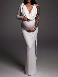 Momyknows White One Off Shoulder Silk Satin Backless Mermaid Photoshoot Evening Gown Baby Shower Maternity Maxi Dress Evening Photoshoot, Photoshoot Gown, Mermaid Photoshoot, Gender Reveal Outfits, Maternity Sundress, Dress Sites, Photoshoot Style, Maternity Nursing Dress