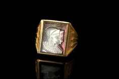 This is a very beautiful, old and unique ART DECO STYLE 14K GOLD CAMEO c. 1930 men ring size 10 (weight 10.4g). The ring has marvelous carved cameo (15 x 11 mm) with double portrait warrior with 14K gold . The bottom has 14K. The ring has a very extravagant and elegant feel to it and is in very good condition. 0.7 BR Gold Cameo Signet Ring Collectible, Gold Signet Ring With Cameo Collectible, Classic Gold Cameo Signet Ring, Classic Gold Signet Ring With Cameo, Gold Cameo Signet Ring 14k, Collectible Gold Intaglio Engraved Ring, Collectible Gold Engraved Intaglio Ring, Antique Intaglio Signet Ring Collectible, Antique Cameo Signet Ring Collectible