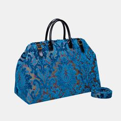 Burnout Velvet Aqua Blue Chatelaine Purse Large Carpetbag of America Designer Satchel For Travel, Luxury Shopping Travel Bag With Handles, Luxury Shopping Duffle Shoulder Bag, Luxury Satchel Duffle Bag For Shopping, Designer Travel Bag With Detachable Strap And Top Handle, Designer Travel Bag With Detachable Strap, Luxury Weekender Bag For On-the-go, Luxury Shopping Duffle Bag Satchel, Luxury Duffle Bag For Shopping