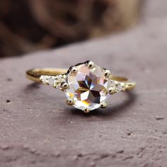 moissanite engagement ring - diamondrensu Unique Round Diamond Engagement Rings, 80s Shoot, Bezel Set Rings, Rose Cut Engagement Ring, Elegant Hair Styles, Golden Day, Rose Cut Ring, Diamond City, Set Rings