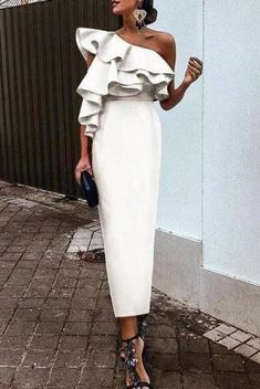 Elegant Bodycon Dress, White Chic, Looks Party, White Bodycon Dress, Satin Prom Dress, 가을 패션, Mid Length Dresses, Evening Dresses Long, Types Of Fashion Styles