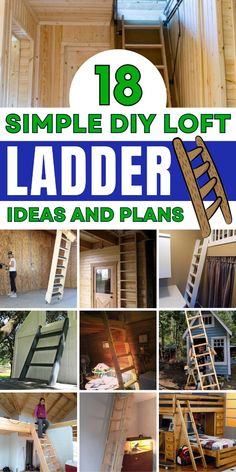 the inside of a loft with ladders and plans on it, including bunk beds