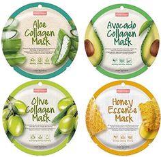 four masks with avocado, collagen and honey