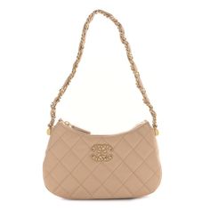 This is an authentic CHANEL Aged Calfskin Quilted Small Chanel 19 Hobo in Beige.This stylish shoulder bag is crafted of diamond-quilted calfskin leather in beige. The refined bag features a Chanel CC embellishment on the front and a leather threaded aged gold chain-link shoulder strap. The front flap opens to a beige fabric and leather interior with patch pockets. Chanel Chain Bag, Chanel 19 Bag, Chanel Crossbody, Chanel 19, Quilted Wallet, Chanel Wallet, Chevron Quilt, Stylish Shoulder Bag, Chanel Caviar