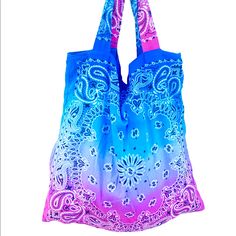 Multi Color Tie Dye Bandana Beach Tote Bag 19.5x19.5” Multicolor Summer Hobo Bag For Beach, Multicolor Summer Beach Hobo Bag, Summer Multicolor Hobo Bag For Beach, Blue Tote Shoulder Bag For Festivals, Blue Tote Hobo Bag For Festivals, Blue Rectangular Bags For Festival, Multicolor Beachwear Bags For Summer, Summer Blue Hobo Bag, Summer Blue Hobo Bag For Everyday