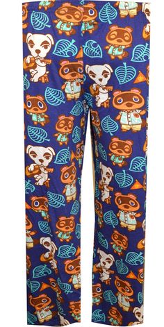 This classic game is back! These 100% cotton lounge pants for men feature Nintendo's much loved Animal Crossing characters Tom Nook and Slider. Machine washable with an open fly and drawstring tie, covered elastic waistband with side pockets. Casual Cotton Pants With Cartoon Print, Cotton Lounge Pants With Cartoon Print, Cotton Cartoon Print Pants For Loungewear, Cotton Pants With Cartoon Print For Loungewear, Cotton Bottoms With Character Print For Pajama Party, Cotton Sweatpants With Elastic Waistband For Sleepover, Playful Cotton Bottoms With Character Print, Casual Cartoon Print Bottoms For Pajama Party, Casual Cartoon Print Pants For Loungewear