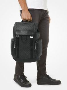 Form meets function in our logo-print Hudson backpack. It boasts two exterior zip pockets to keep your phone and keys within easy reach while the spacious interior easily stows a laptop or gym trainers. Sleek hardware and tonal details render it an elevated on-the-go essential. Functional Nylon Backpack With Logo, Functional Backpack With Logo, Functional Logo Backpack, Black Travel Backpack With Logo Hardware, Travel Backpack With Logo Hardware, Functional Backpack With Logo For Everyday Use, Functional Standard Backpack With Logo, Modern Travel Backpack With Logo, Gym Trainers