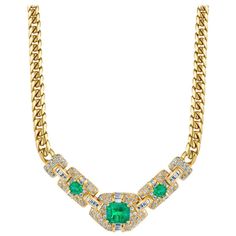 Emerald Diamond Gold Necklace For Sale at 1stDibs Luxury Emerald Diamond Necklace With Brilliant Cut, Flowers Rings, Emerald Diamond Necklace, Diamond Gold Necklace, Silver Gold Necklace, Gold Diamond Necklace, Gold Choker Necklace, Emerald Necklace, Brown Diamond