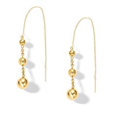 Dress up your day or nighttime looks with these alluring Soko Obiti Threader earrings. Brass with 24K gold plate Each linear earring features multi-sized polished beads set along a length of chain Threader backs Handcrafted by artisans in Kenya using traditional techniques Designed for and exclusively available at Zales Gold-plated Yellow Gold Linear Earrings With Ear Wire, Luxury Gold-plated Linear Earrings, Luxury Yellow Gold Plated Linear Earrings, Yellow Gold Long Drop Earrings With Dangling Beads, Yellow Gold Jewelry With Dangling Beads For Formal Events, Formal Yellow Gold Jewelry With Dangling Beads, Yellow Gold-plated Threader Earrings, Gold Beaded Drop Earrings, Gold-plated Tarnish Resistant Linear Earrings