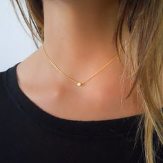 "Simple everyday gold necklace with a tiny dot charm, Daindy gold jewelry for women ⊹ T-H-E most simple minimalistic necklace for every day or night outfit! ⊹ The necklace is handmade, finely detailed, high quality, will not tarnish and is safe to use in regular water. To keep its shine and color avoid applying perfume or lotion directly on the jewel or any chemicals such as found in the pool or seawater ⊹ L e n g t h 14\" + 2\" extender chain ⊹ M a t e r i a l Micron Gold plated ⊹ Read about my Everyday Gold Necklace, Minimalist Gold Necklace, Simple Gold Necklace, Choker Necklace Online, Minimalist Necklace Gold, Dot Necklace, Necklace Everyday, Gold Dot, Handmade Gold Jewellery