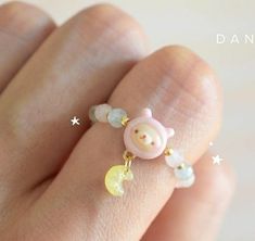 Clay Bead Charms, Kawaii Rings, Cincin Diy, Kawaii Ring, Gelang Manik-manik, Woo Woo, Pola Gelang, Gelang Manik, Kawaii Jewelry