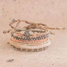 Glass Beaded Macrame Bracelets in Pink (Set of 7) - Boho Histories in Pink | NOVICA Boho Bracelets Tutorial, Beaded Macrame, Treasure Map, Pink Set, Tattoos For Daughters, Sliding Knot, Glass Bracelet, Macrame Bracelets, Pink Glass