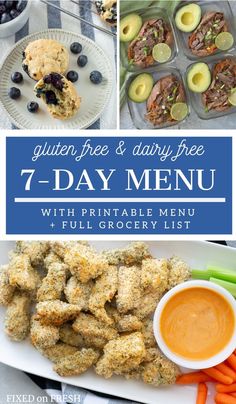 the 7 - day menu with blueberries, carrots, and other food items