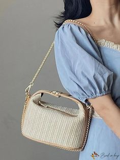 BirdinBag - Compact Straw Bag with Chain Strap - Perfect for Vacation Bag With Chain, Pink Backpack, Word Wrap, Evening Clutch, Bag Bag, Bag Set, Shoulder Tote, Handbag Backpack, Chain Strap