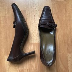 These Shoes Are A Pair Of Anne Klein Pumps, But Rather Than Regular Ol’ Heels, They Are Like A Classy Updated Version Of Loafers! Pretty Cool!! And They’re From The Leather Iflex Collection! They Are Dark Brown With Tan Or White Stitching. No Major Issues. Signs Of Normal Wear. See Pics. The Heel Is 2.5”-3”. I Think Closer To 3”. Pointy Toed Shoes That Don’t Come To A Spike Point, But A Square Point. Open To Offers! New To Poshmark? Sign Up Using My Code R_glover And Receive $10 Off Your First P Brown Court Shoes For Business In Spring, Spring Brown Court Shoes For Business, Brown Round Toe Court Shoes For Office, Brown Leather Square Toe Court Shoes, Brown Slip-on Heels For Office, Brown Low Heel Business Heels, Brown Square Toe Court Shoes For Fall, Brown Court Shoes For Office In Fall, Brown Heels For Business In Fall