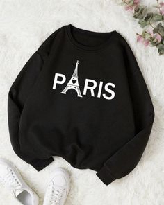 Paris Sweatshirt Size Large Women Black Crew Neck New New no flaws Paris Sweatshirt, Sports Sweatshirts, Round Neck Sweatshirts, Ținută Casual, Cute Sweatshirts, Simple Trendy Outfits, Really Cute Outfits, Print Pullover, Casual Sweatshirt