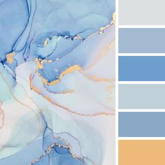 an abstract painting with blue, yellow and white colors in the middle is featured on this page