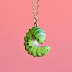 Caterpillar Necklace | Camp Hollow Ceramic Animal Jewelry Unique Green Necklace For Gift, Green Novelty Necklace For Gift, Novelty Green Necklace For Gifts, Handmade Green Novelty Necklace, Fawn Necklace, Barn Owl Necklace, Panda Necklace, Penguin Necklace, Black Cat Necklace