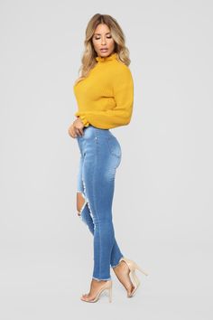 Available In Medium Blue Wash Distressed Stretch Denim Fray Hem Basic 5 Pocket 10 Rise - High Rise 28" Inseam Disclaimer: Due To The Specialized Wash & Distressing Process. Each Garment Is Unique 63% Cotton 32% Polyester 3% Rayon 2% Spandex Imported Yellow Denim Bottoms For Fall, Yellow Denim Jeans For Fall, Fall Yellow Denim Jeans, High Waist Yellow Denim Jeans, Yellow High Waist Denim Jeans, Blue Ripped Jeans For Fall, Maxi Dress Pattern, Curve Jeans, Women Outfits