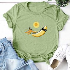 Sunbathing Banana Printed Funny T-shirts Women Summer Tshirt Woman Funny Cute Tops Graphic Teefor Ladies Ropa Mujer Verano Comfortable Summer Graphic Tee, Comfortable Fit Summer Graphic Tee, Comfortable Fit Graphic Tee For Summer, Comfortable Summer T-shirt With Graphic Print, Comfortable Fit Graphic Print T-shirt For Summer, Comfortable Fit Crew Neck T-shirt For Summer, Comfortable Cotton Summer T-shirt, Comfortable Cotton T-shirt For Summer, Summer Cartoon Print Graphic Tee Shirt