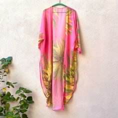 Nwot Gorgeous Floral Caftan Cover Up Tunic Kimono Long Duster Xl Festival Printed Yellow Kimono, Festival Yellow Printed Kimono, Yellow Bohemian V-neck Kimono, Spring Yellow V-neck Kaftan, Yellow Printed Kimono For Festival, Yellow Summer Beachwear Kaftan, Yellow Beachwear Kaftan For Summer, Yellow Bohemian Kimono For Vacation, Yellow Spring Kaftan For Vacation