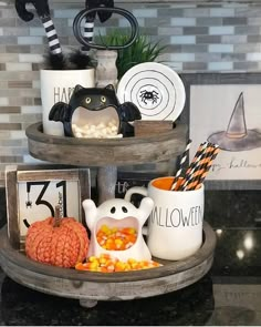 two tiered trays with halloween decorations on top of each other, and the words instagram above them