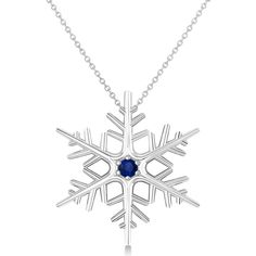 Blue Sapphire Winter Snowflake Pendant Necklace 14k White Gold (0.04ct) Nail White, Black Diamond Pendant, Round Diamond Pendant, Snowflake Jewelry, White Gold Pendant Necklace, Snowflake Necklace, Snowflake Pendant, White Gold Necklace, White Gold Pendant