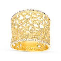 The perfect complement to her whimsical style, this vintage-inspired 18k yellow gold diamond ring is ready to surprise and delight. This elegant look showcases a designer filigree style ring rimmed with delicate yet shimmering pave diamonds. Surprise your loved one or yourself with this truly special gift appropriate for everyday or special occasion.
Available in all sizes, send us yours!
0.45 carat white diamonds
14K yellow gold
The ring design can be customized to suit your particula Yellow Gold Filigree Ring With Intricate Design, Elegant Filigree Diamond Ring, Elegant Diamond Ring With Intricate Design, Gold Filigree Ring With Brilliant Cut In Luxury Style, Gold Diamond Filigree Ring With Prong Setting, Luxury Yellow Gold Diamond Ring With Filigree, Luxury Gold Diamond Ring With Intricate Design, Elegant Yellow Gold Filigree Ring For Anniversary, 14k Yellow Gold Filigree Ring With Diamond Accents