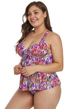 Detail¢The multi-color print on this swimsuit really is that eye-catching¢The push-up demi bra underwire cups that will make your bust look amazing¢Peplum overlay that conceals any tummy issues¢The matching printed brief is lined with power mesh to contour your figuredjustable straps can be worn straight or crossed. Interior hook closure¢Plus size swimwear are popular beach holiday essentials for women Specifications Style Sexy Occasion Summer. Beach Pattern Print Decoration Shoulder Strap Packa Multicolor Tankini With Built-in Bra For Swimming, Multicolor Tankini With Built-in Bra For Beach, Underwire Tankini With Built-in Cups For Pool, Multicolor Swimwear With Adjustable Straps For Pool, Pink Full Coverage Swimwear For Summer, Fitted Multicolor Swim Dress, Pink Full Coverage Swimwear With Built-in Bra, Multicolor Lined Tankini For Vacation, Full Coverage Pink Swimwear With Built-in Bra