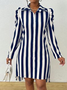 Multicolor Casual Collar Long Sleeve Woven Fabric Colorblock,Striped Shirt Embellished Slight Stretch  Women Clothing Casual Long Sleeve Striped Mini Dress, Casual Striped Long Sleeve Shirt Dress, Chic Long Sleeve Blouse With Striped Sleeves, Striped Collared Mini Dress For Summer, Striped Long Sleeve Mini Dress For Spring, Fitted Striped Long Sleeve Shirt Dress, Collared Striped Mini Dress For Spring, White Long Sleeve Casual Mini Dress, Fitted Multicolor Long Sleeve Shirt Dress