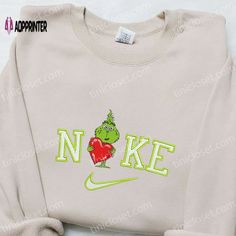 Nike Christmas x Baby Grinch Love Sweatshirt: Movie Embroidered Shirt & Best Gift Ideas Nike Christmas, Christmas Nike, Grandma House, Grinch Stuff, Movie Christmas, Nike Clothes, Baby Grinch, Nike Clothing, Cute Nike Outfits