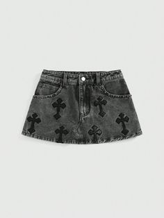 Women Embroidered Cross Denim Mini Skirt Dark Grey Casual   Denim Tribal Straight Non-Stretch  Women Clothing, size features are:Bust: ,Length: ,Sleeve Length: Cross Skirt, Mini Rock, Punk Women, Embroidered Cross, Denim Skirt Women, Frayed Denim, Flare Leg Jeans, Girls Denim, Baby Outfits Newborn